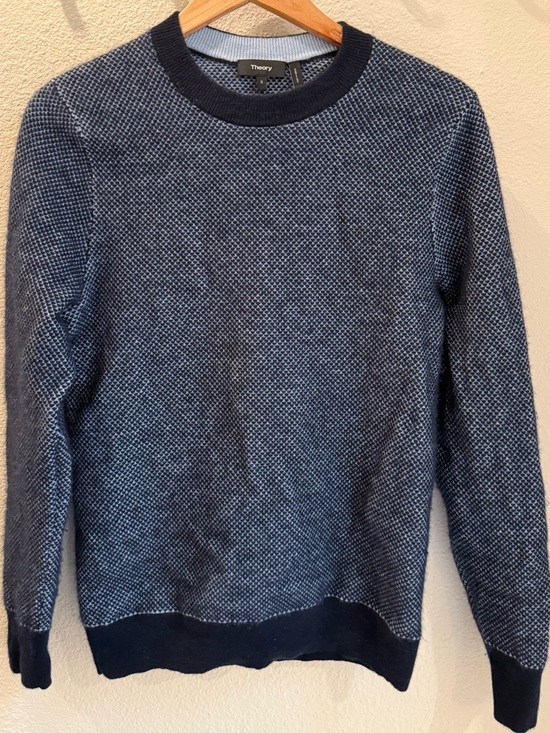 Theory Other - Theory Men’s Navy/light blue Two-Tone Textured 100% cashmere Crewneck Sweater